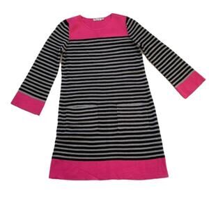 Eliza J Dress Black Gray Pink Striped Pockets Knit Sweater Shift Dress Small